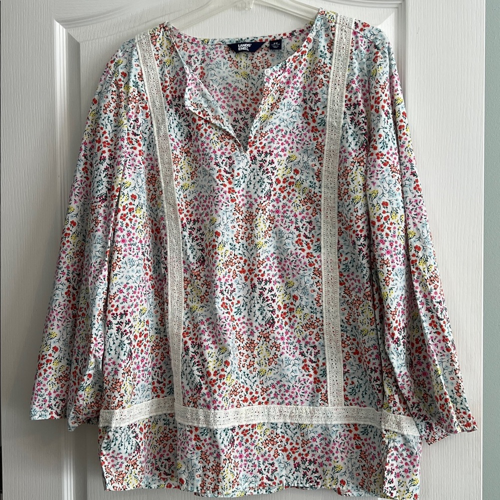 Lands' End Floral Print Blouse plus size 2X